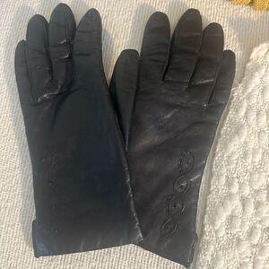Vintage Black Leather Women’s Gloves 7 1/2